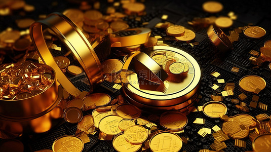 黄金抽背景图片_黄金经济概念背景的 3D 插图渲染