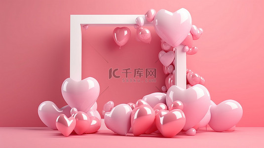 气球糖果背景图片_3D 渲染中由糖果气球制成的情人节心形框架