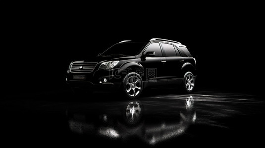 时尚深色背景背景图片_时尚的黑色 SUV 以 3D 渲染并在深色背景下隔离