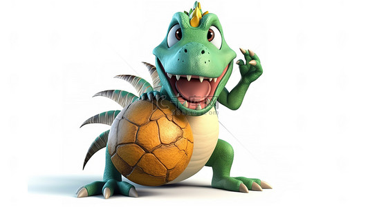 牙齿卡通人物背景图片_搞笑的 3D 恐龙拿着一个巨大的蛋