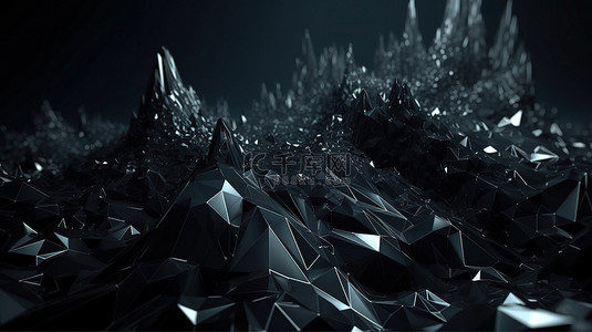 明亮科技背景图片_带有多边形的深色科技波浪黑色水晶技术背景的 3d 渲染
