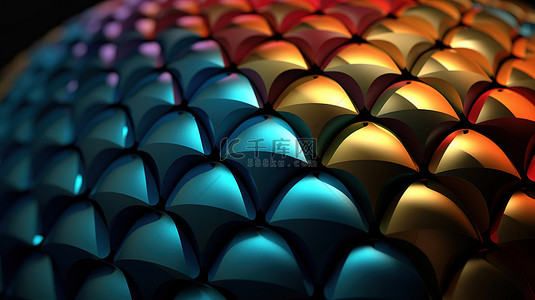 半球中闪闪发光的彩虹几何形状抽象 3D 插图