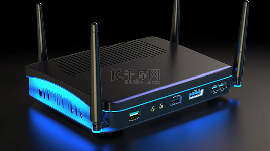 路由器组网背景图片_3d 渲染路由器上的蓝色 wi fi 符号