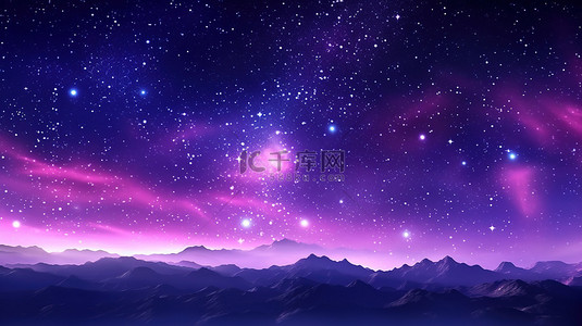 繁星点点的夜空和大胆的紫色蓝色星系银河系和宇宙的垂直 3D 插图