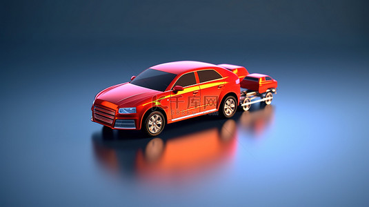 运输中移动的汽车的概念 3D 插图