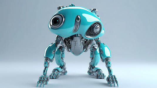 一个像机器人一样的四足动物，有着狡猾的眼睛和迷人的微笑 3d 插图