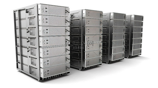 硬件系统背景图片_在白色背景上以 3d 形式描绘的服务器计算机集群