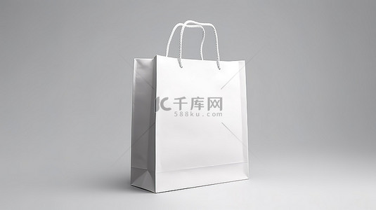 袋子样机背景图片_3D 渲染可持续白色购物袋，带有孤立白色背景上的绳柄