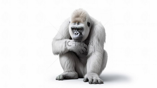搞笑动图gif背景图片_搞笑 3D 白色大猩猩皱着眉头