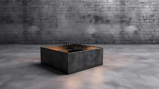 打开盒子背景图片_木质和混凝土地板上打开的黑匣子模型的 3D 渲染