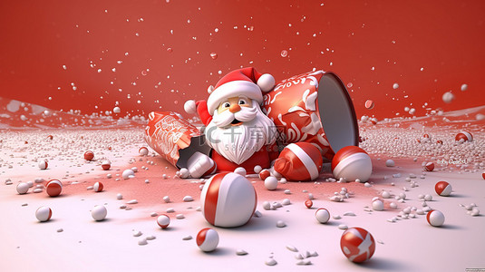 假期插画背景图片_圣诞老人祝你新年快乐 3D 插画