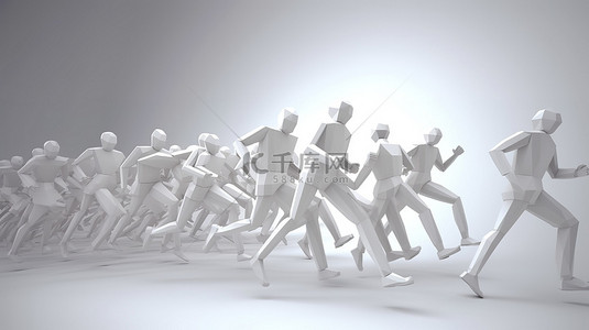 跑背景背景图片_商人在运动中的白色背景插图与 3D 渲染