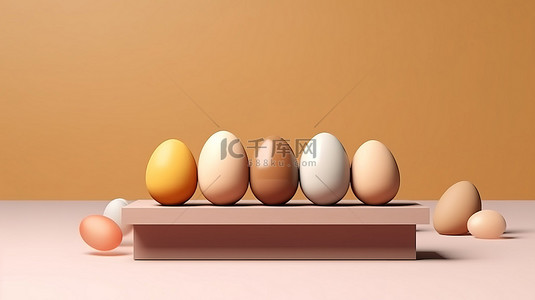 场景展台背景图片_简约复活节主题产品展示架，配有棕色 3D 渲染彩蛋