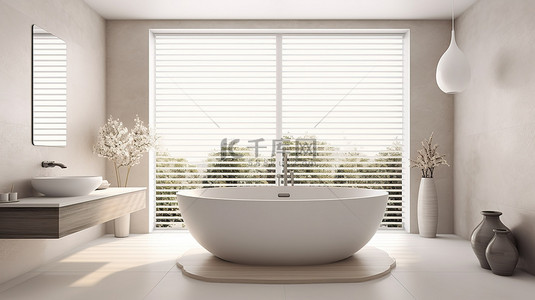 浴缸插画背景图片_豪华时尚浴室中的现代浴缸 3D 渲染插图