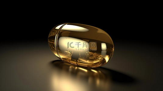 健康胶囊背景图片_体积金色胶囊药丸的逼真 3D 渲染