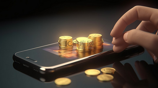 金钱很重要 3D 卡通手持硬币和智能手机，用于节省付款和投资
