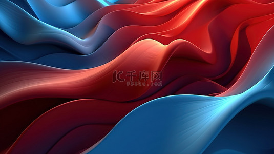 3D 渲染风格化抽象艺术背景与纹理蓝色和红色表面