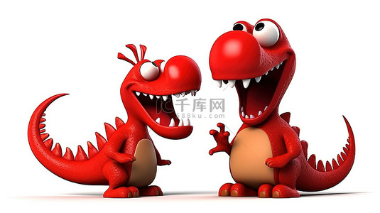 搞笑 3D 红色恐龙与思想泡泡