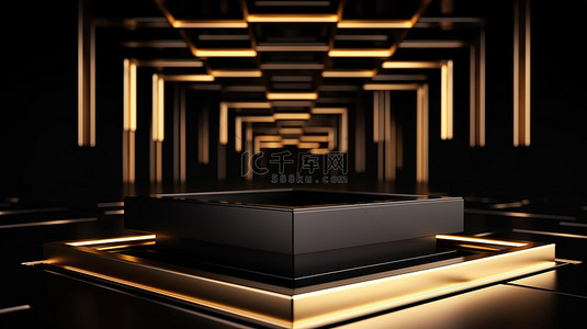 开放礼物盒内空白空间周围的豪华几何元素 3D 渲染概念