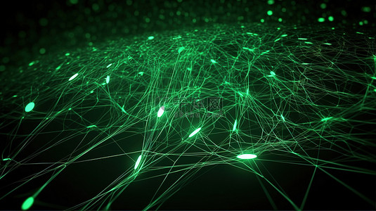 霓虹灯网格背景图片_3D 渲染中抽象粒子的未来绿色网格网络