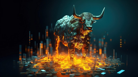 投资增长背景图片_加密货币牛市投资增长标签的 3D 渲染图