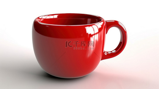 白色背景展示了充满活力的红色杯子的 3D 渲染