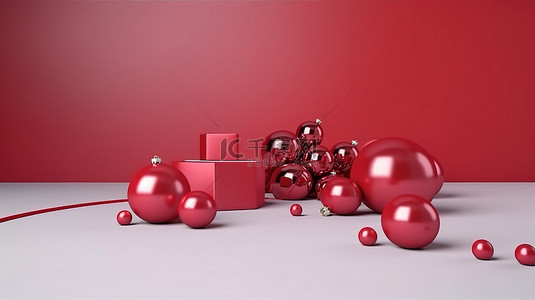 礼品模式背景图片_3D 优质圣诞产品垫，配有节日礼物和球，非常适合广告或促销