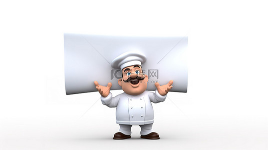 厨师卡通厨师背景图片_卡通厨师在 3d 插图中举着横幅