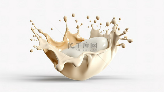 酸奶牛奶背景图片_3D 渲染的牛奶飞溅独立于白色背景