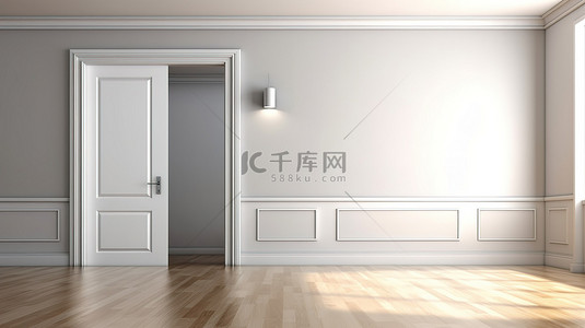 门地板背景图片_镶木地板和靠墙漆门的 3D 模型渲染