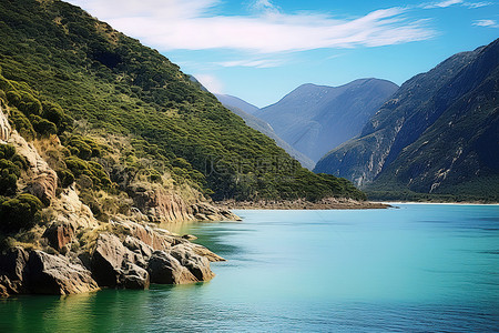 河景背景图片_景观以山绿水为特色