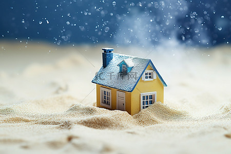 背景小房子背景图片_沙滩上布满灰尘的小房子
