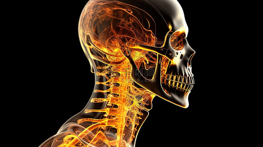 骨痛背景图片_在 3d 渲染的医学男性形象上突出显示颈骨
