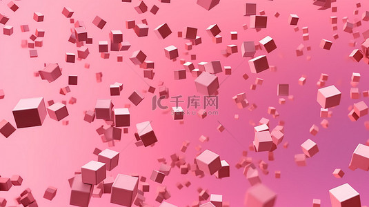 背景下背景图片_粉红色立方体在粉红色背景下飞行中 3D 渲染插图