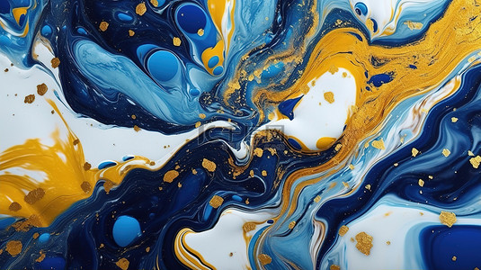 花纹图案纹理背景背景图片_豪华抽象 3D 渲染大理石蓝色和金色液体与油漆溅