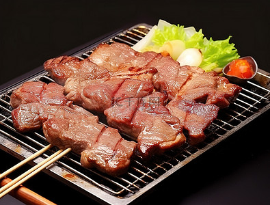 餐具筷子背景图片_小牛肉筷子在炉排上烤