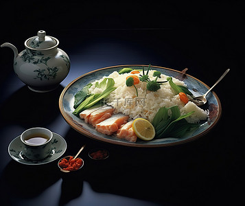 日本菜背景图片_展示了一道老式的中国菜配米饭