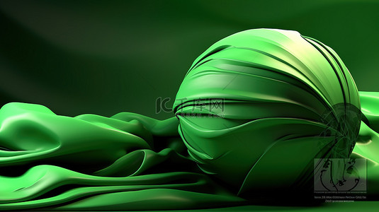 抽象艺术时尚背景 3D 渲染中的丝绸绿球