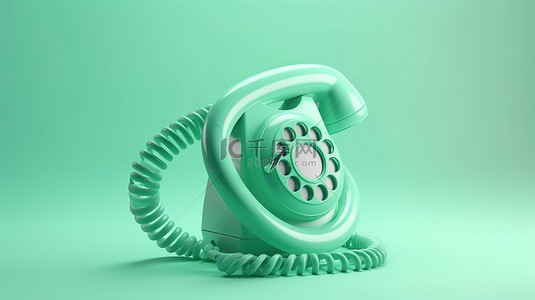 浅蓝色背景上带有绿色电话符号的 3D 插图中的简约电话图标