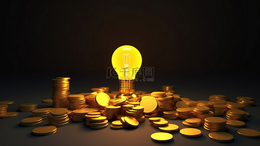 一个带有 3D 效果的孤立黄色灯泡，象征着创业概念中的创新和创造力