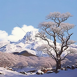 雪花脸谱背景图片_雪山附近的一棵树