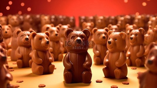 动画背景中的 3D 渲染节日巧克力熊
