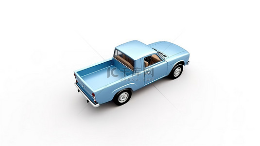 皮卡背景图片_带有蓝色皮卡车的白色背景的 3D 渲染