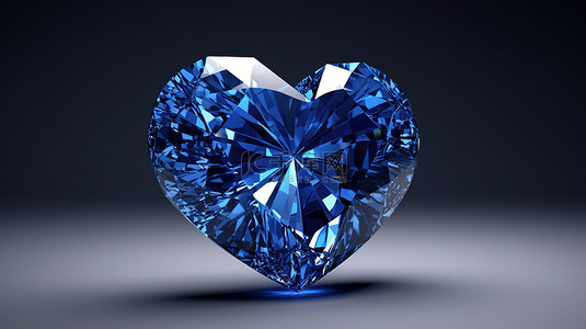 引人注目的蓝色蓝宝石的心形 3D 渲染
