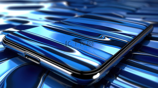 条纹的背景图片_具有醒目的蓝色条纹的铬手机的 3D 渲染