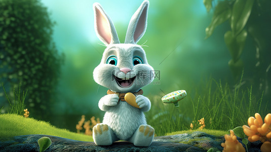 白兔子背景图片_3D 艺术作品中顽皮的兔子
