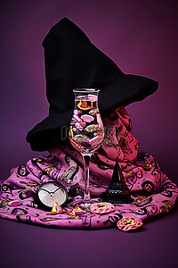 巫婆眼镜背景图片_眼镜和帽子位于糖果分配器的顶部