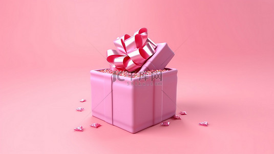新推出背景图片_推出粉红色背景礼品盒 3D 渲染插图