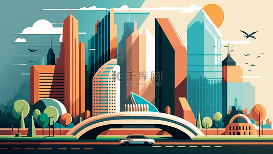 城市建筑背景插画