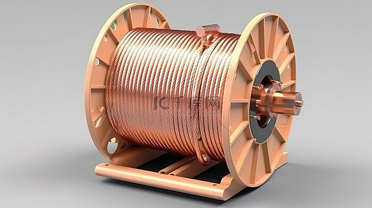 工业卷轴盘绕电缆卷筒和软管与铜电线 3d 渲染